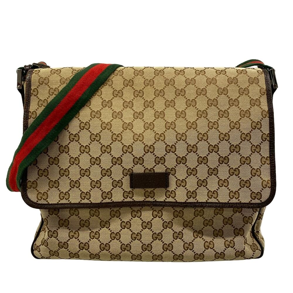 Gucci GG/Shelly Shoulder Bag 233052 Beige Dark Brown Jacquard Leather - Picture 1 of 15